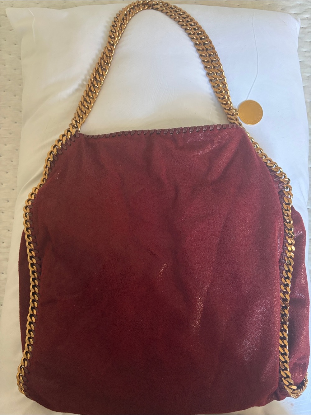 Stella McCartney Burgundy Falabella Tote with Gold Chain Trim